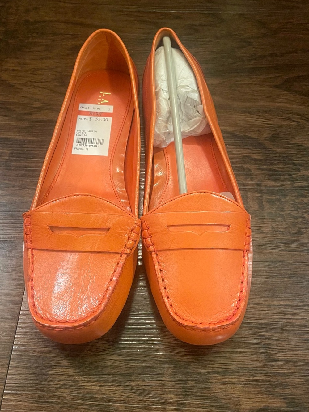 Lauren Ralph Lauren Corita Kidskin Penny Driving Loafers Orange Womens 9.5B